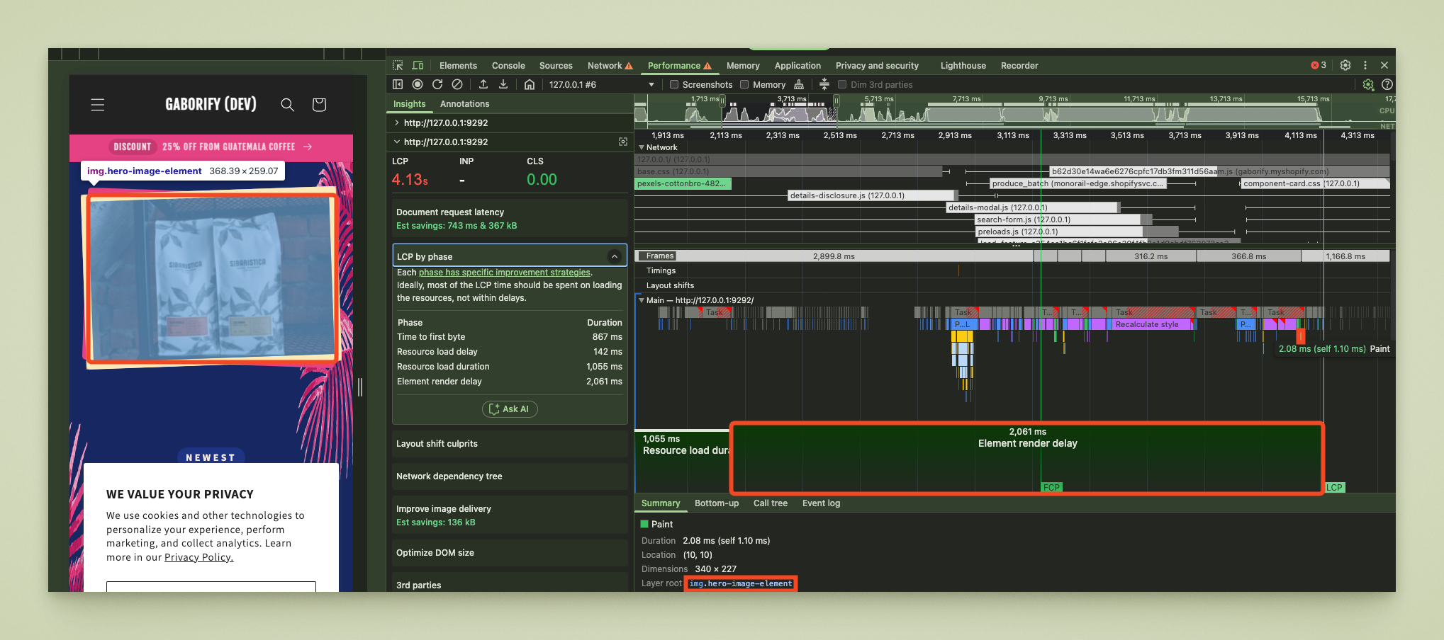 To identify what blocks the render, first find the Paint block of your LCP resource in your Main thread 