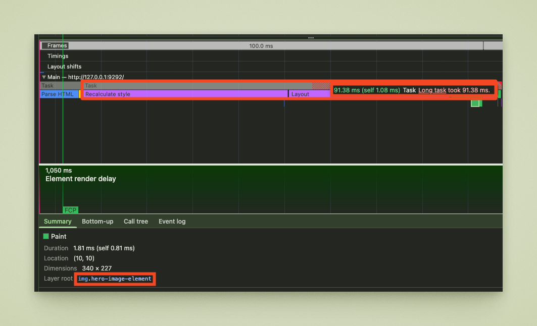 Rendering the LCP resource is a long task