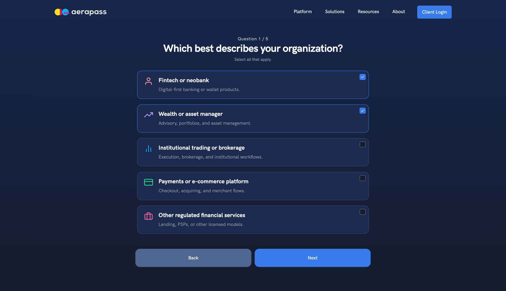 Screenshot of an interactive quiz with two items selected