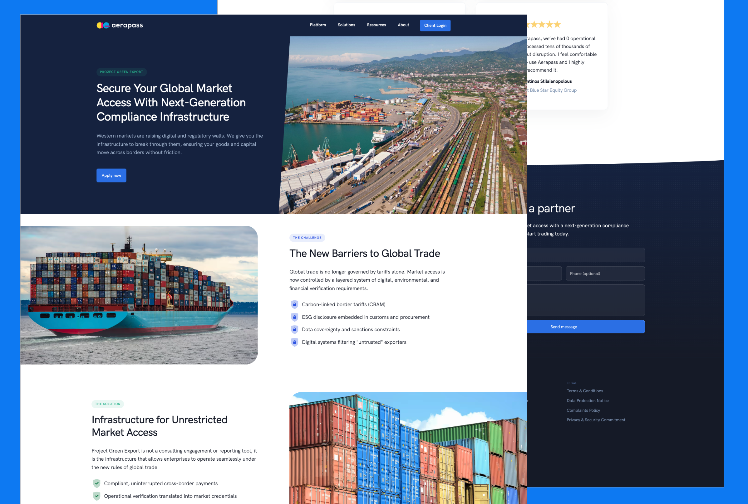 Aerapass campaign page with long-form copy and structured sections.