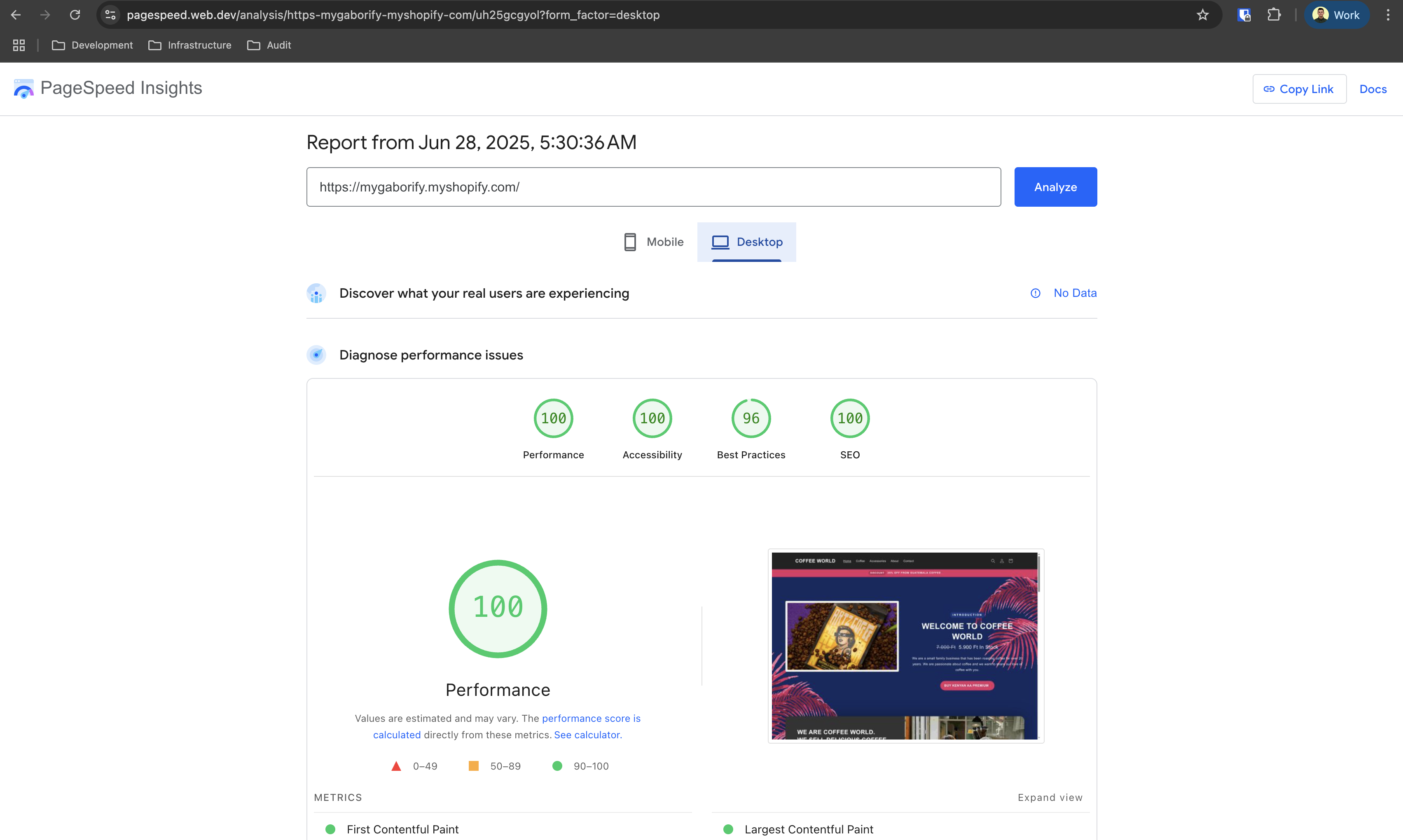 Showing PageSpeed ranks of desktop view, all above 90