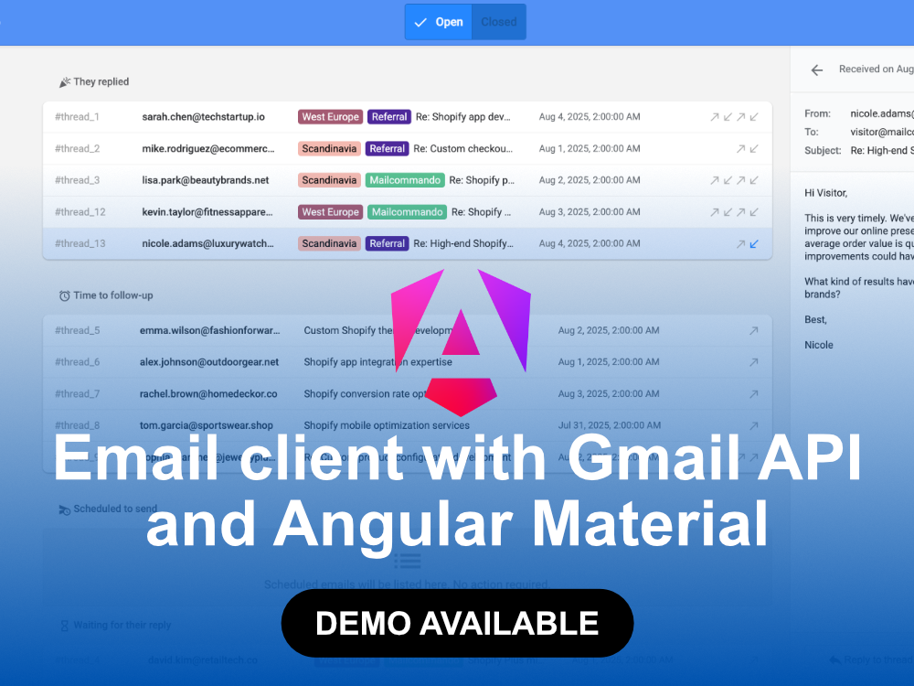 Email client with Angular and Gmail API (1-min intro video available)