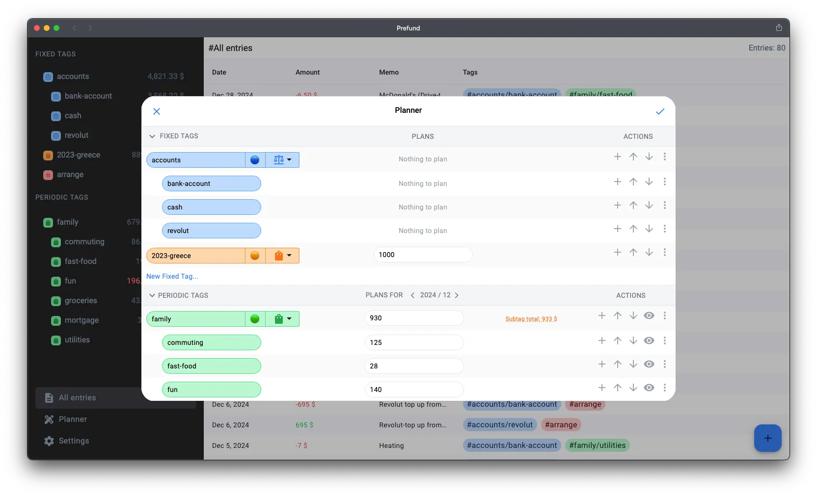 Desktop screenshot featuring the Planner dialog