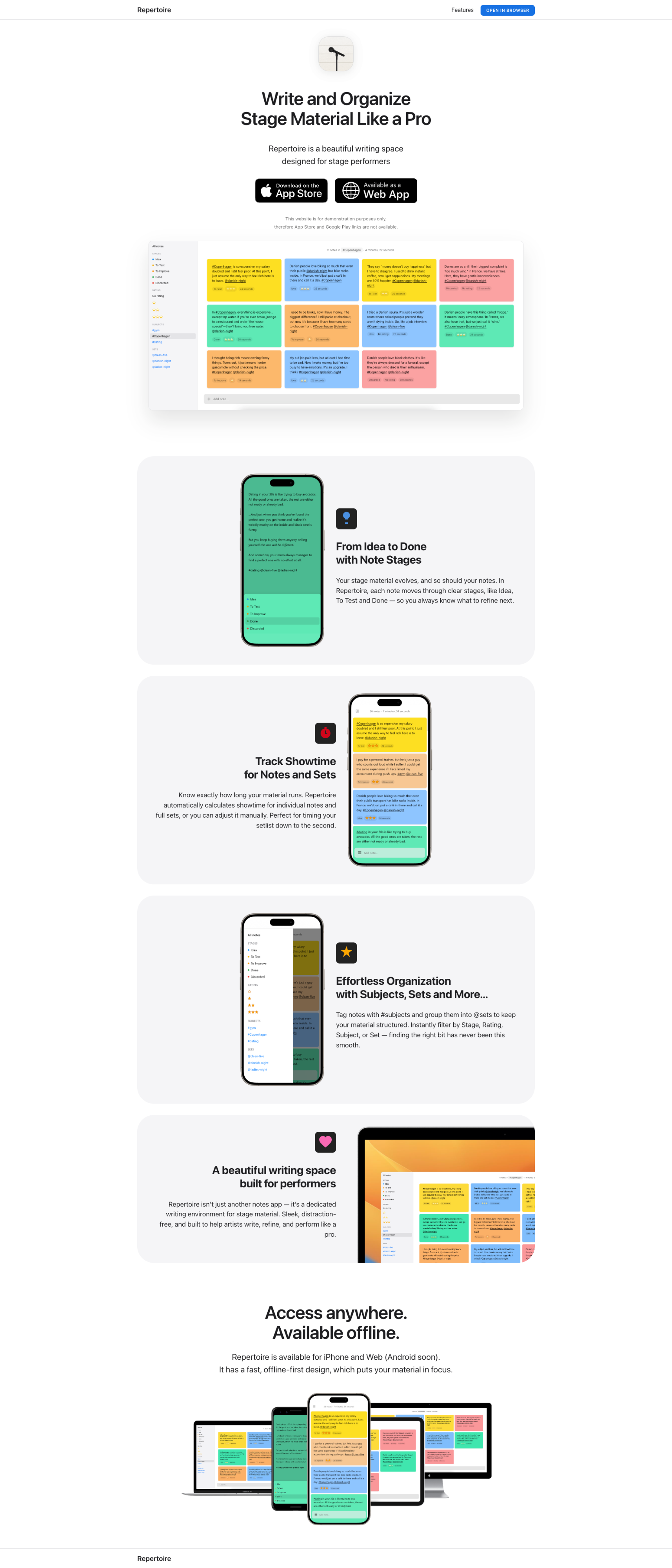 Full page screenshot of Repertoire landing page