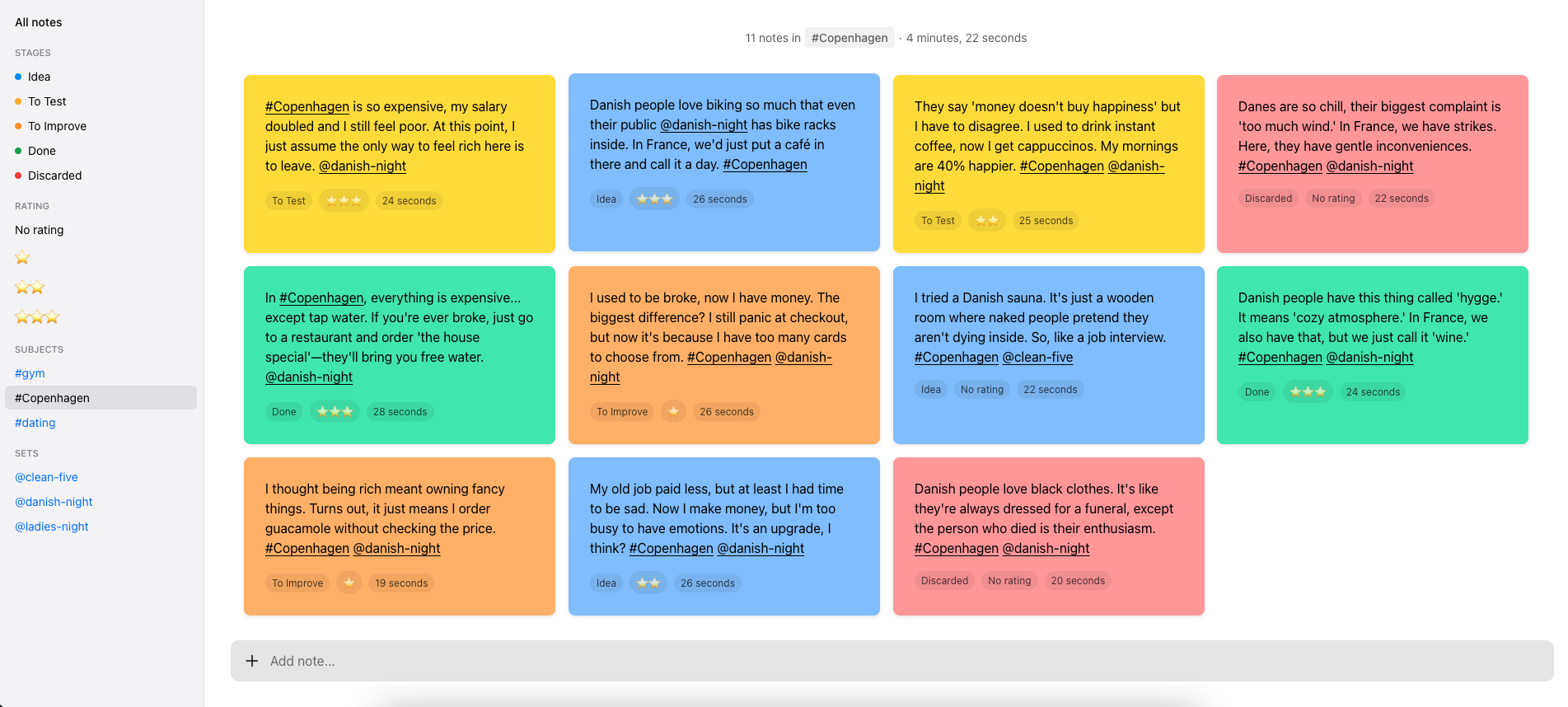 Desktop screenshot of Repertoire, featuring colorful notes